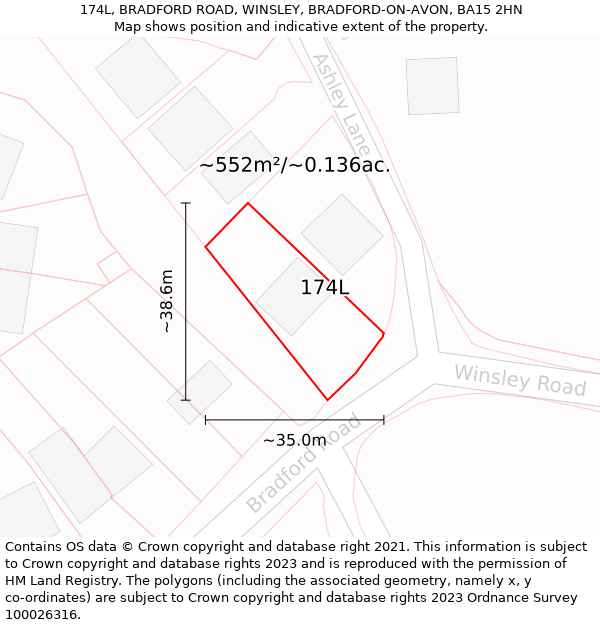 174L, BRADFORD ROAD, WINSLEY, BRADFORD-ON-AVON, BA15 2HN: Plot and title map