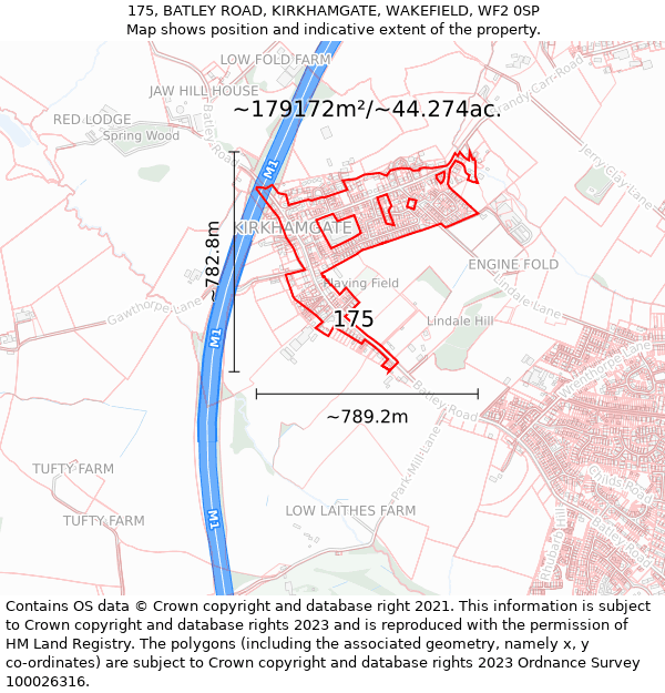 175, BATLEY ROAD, KIRKHAMGATE, WAKEFIELD, WF2 0SP: Plot and title map