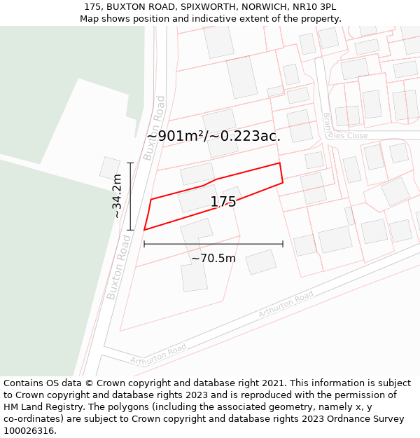 175, BUXTON ROAD, SPIXWORTH, NORWICH, NR10 3PL: Plot and title map