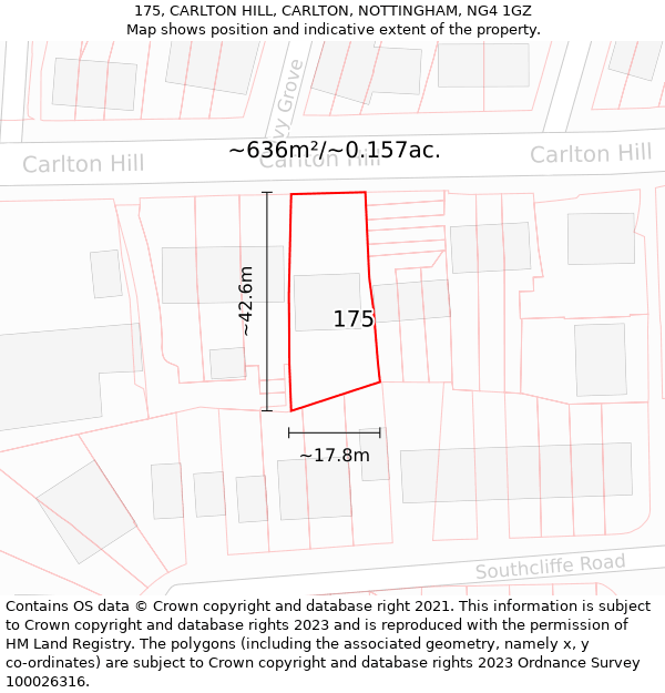 175, CARLTON HILL, CARLTON, NOTTINGHAM, NG4 1GZ: Plot and title map