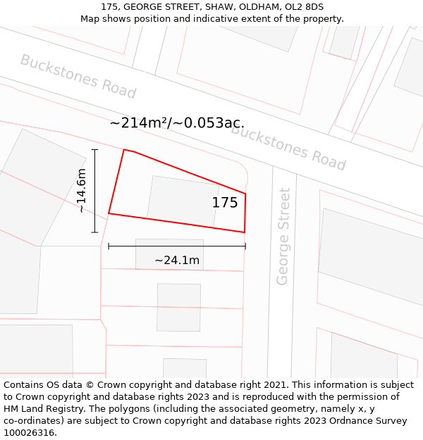175, GEORGE STREET, SHAW, OLDHAM, OL2 8DS: Plot and title map