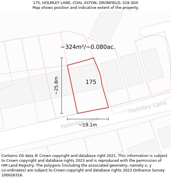 175, HOLMLEY LANE, COAL ASTON, DRONFIELD, S18 3DA: Plot and title map