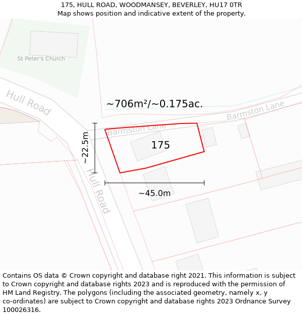 175, HULL ROAD, WOODMANSEY, BEVERLEY, HU17 0TR: Plot and title map