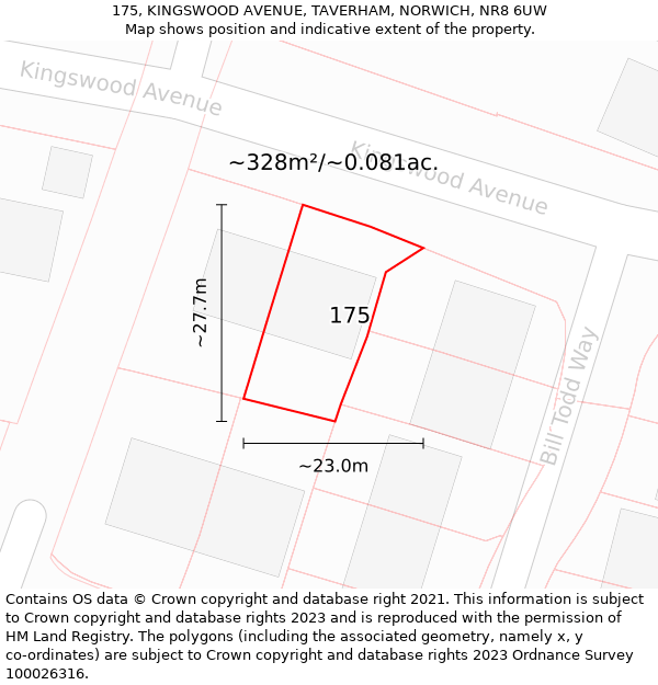 175, KINGSWOOD AVENUE, TAVERHAM, NORWICH, NR8 6UW: Plot and title map