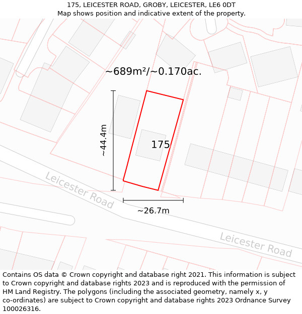 175, LEICESTER ROAD, GROBY, LEICESTER, LE6 0DT: Plot and title map