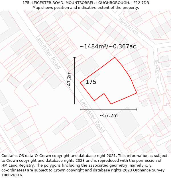 175, LEICESTER ROAD, MOUNTSORREL, LOUGHBOROUGH, LE12 7DB: Plot and title map