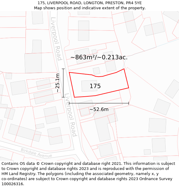 175, LIVERPOOL ROAD, LONGTON, PRESTON, PR4 5YE: Plot and title map