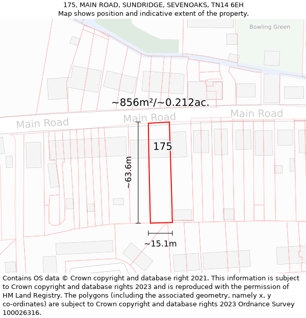 175, MAIN ROAD, SUNDRIDGE, SEVENOAKS, TN14 6EH: Plot and title map