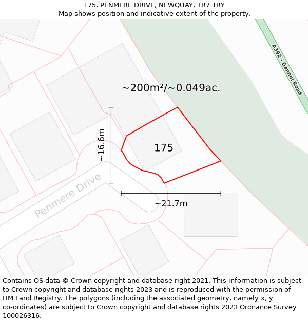 175, PENMERE DRIVE, NEWQUAY, TR7 1RY: Plot and title map