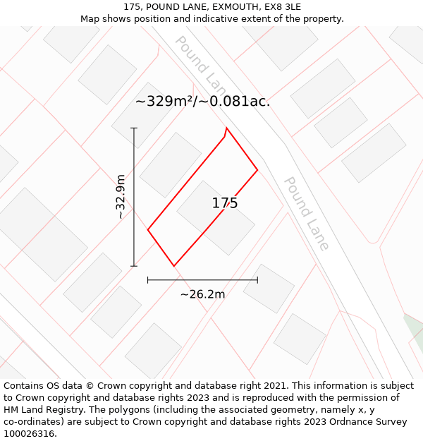 175, POUND LANE, EXMOUTH, EX8 3LE: Plot and title map