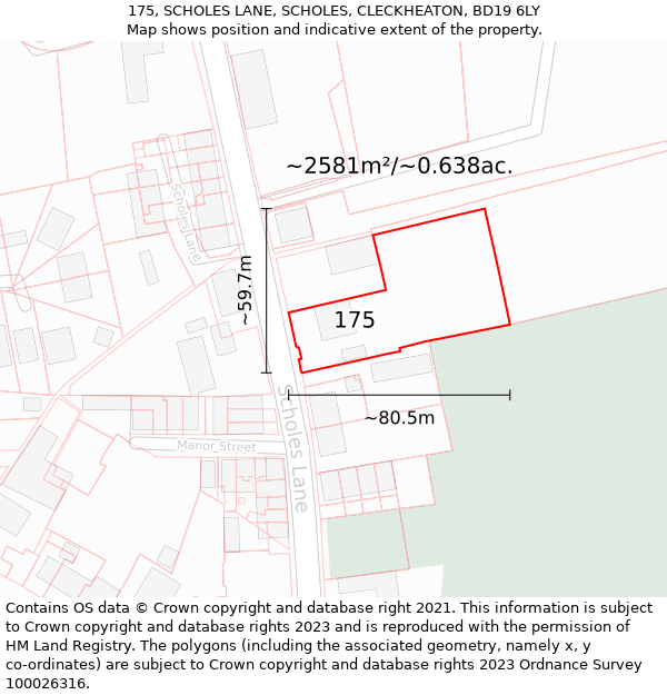 175, SCHOLES LANE, SCHOLES, CLECKHEATON, BD19 6LY: Plot and title map