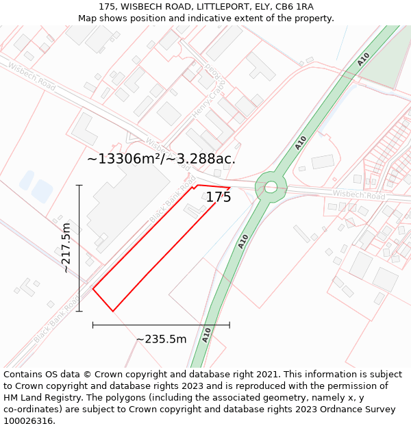 175, WISBECH ROAD, LITTLEPORT, ELY, CB6 1RA: Plot and title map