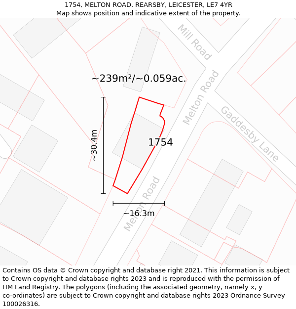 1754, MELTON ROAD, REARSBY, LEICESTER, LE7 4YR: Plot and title map