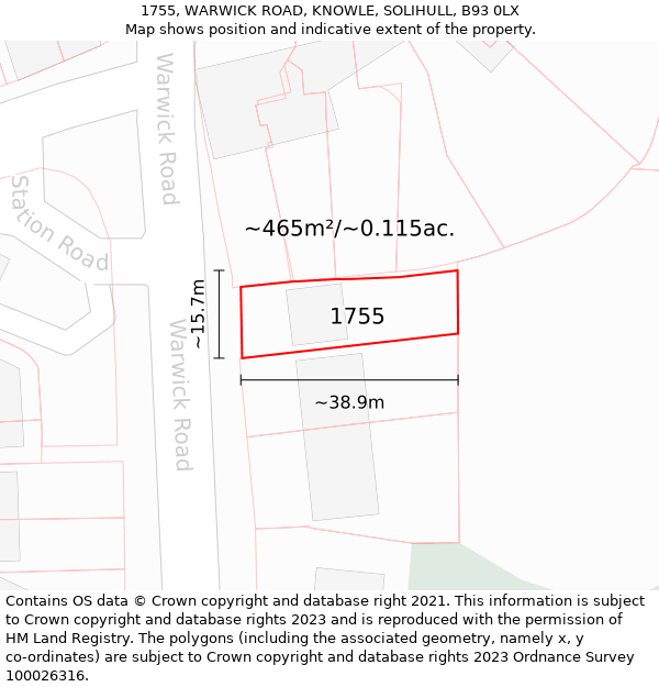 1755, WARWICK ROAD, KNOWLE, SOLIHULL, B93 0LX: Plot and title map