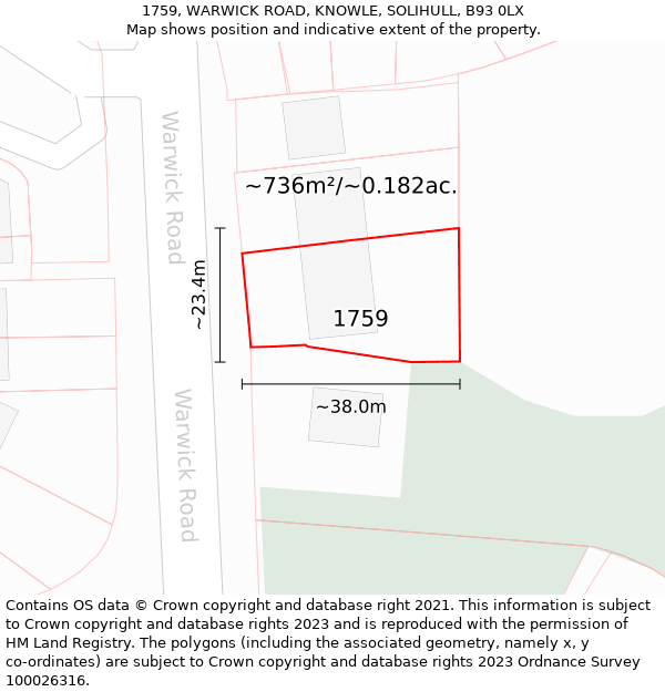 1759, WARWICK ROAD, KNOWLE, SOLIHULL, B93 0LX: Plot and title map