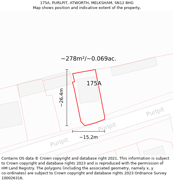 175A, PURLPIT, ATWORTH, MELKSHAM, SN12 8HG: Plot and title map