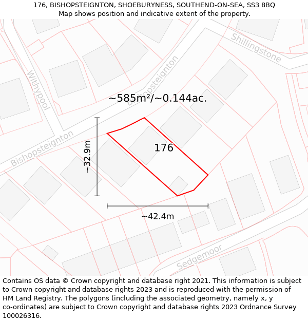 176, BISHOPSTEIGNTON, SHOEBURYNESS, SOUTHEND-ON-SEA, SS3 8BQ: Plot and title map