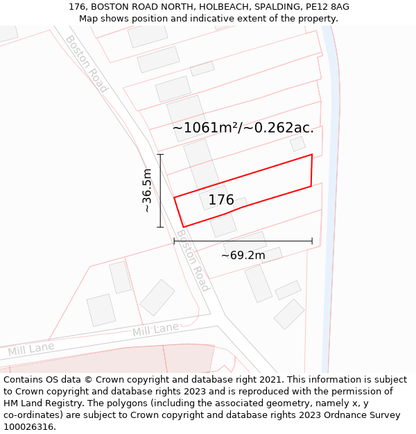 176, BOSTON ROAD NORTH, HOLBEACH, SPALDING, PE12 8AG: Plot and title map