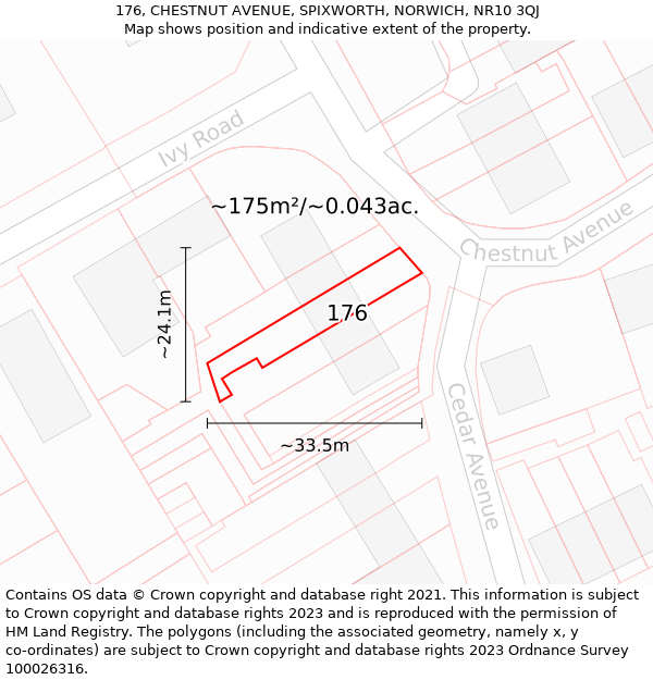 176, CHESTNUT AVENUE, SPIXWORTH, NORWICH, NR10 3QJ: Plot and title map