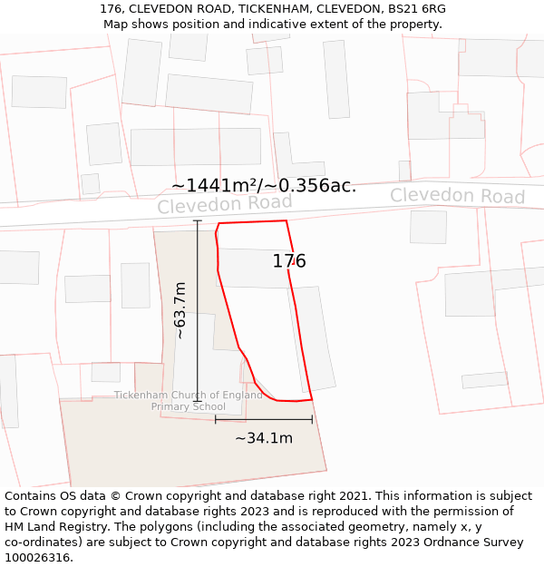 176, CLEVEDON ROAD, TICKENHAM, CLEVEDON, BS21 6RG: Plot and title map