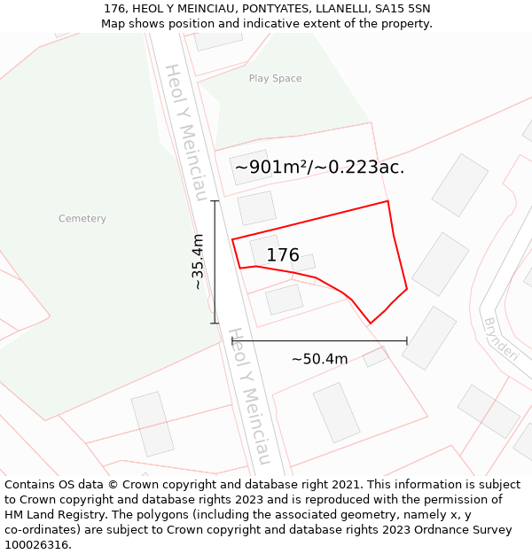 176, HEOL Y MEINCIAU, PONTYATES, LLANELLI, SA15 5SN: Plot and title map