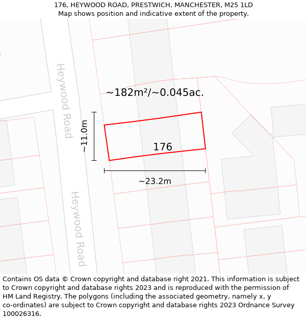 176, HEYWOOD ROAD, PRESTWICH, MANCHESTER, M25 1LD: Plot and title map