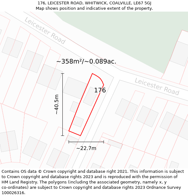 176, LEICESTER ROAD, WHITWICK, COALVILLE, LE67 5GJ: Plot and title map