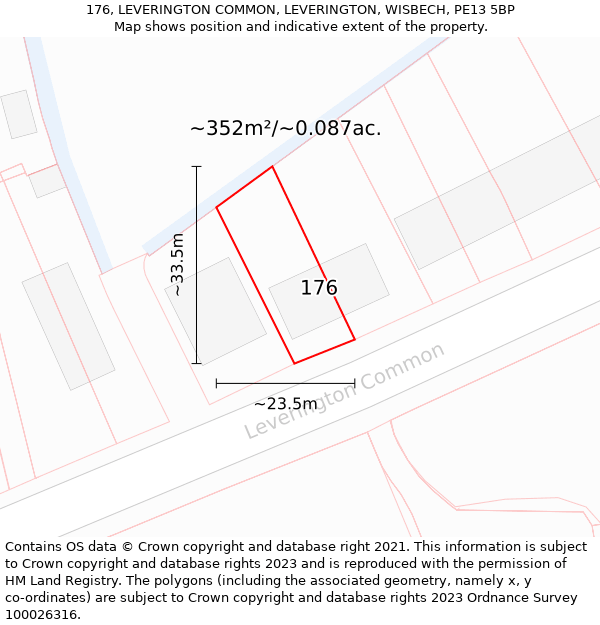 176, LEVERINGTON COMMON, LEVERINGTON, WISBECH, PE13 5BP: Plot and title map