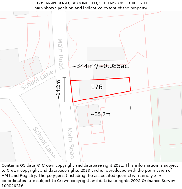 176, MAIN ROAD, BROOMFIELD, CHELMSFORD, CM1 7AH: Plot and title map