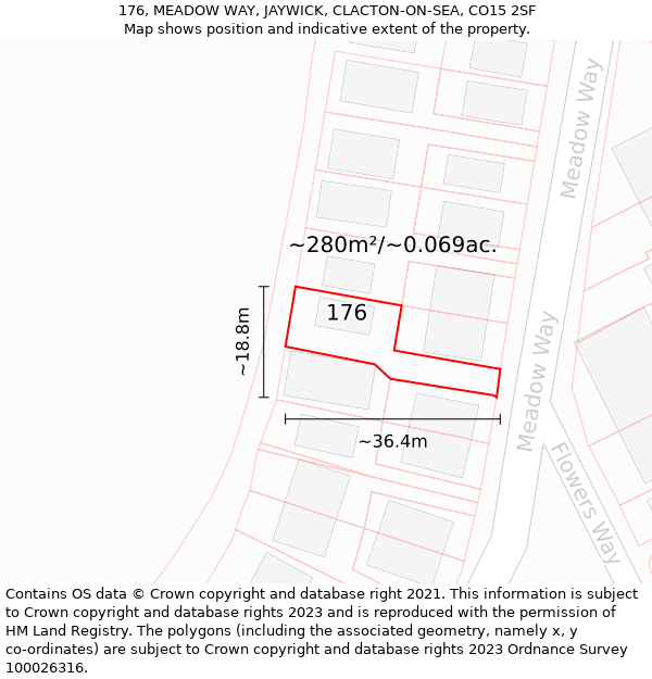 176, MEADOW WAY, JAYWICK, CLACTON-ON-SEA, CO15 2SF: Plot and title map