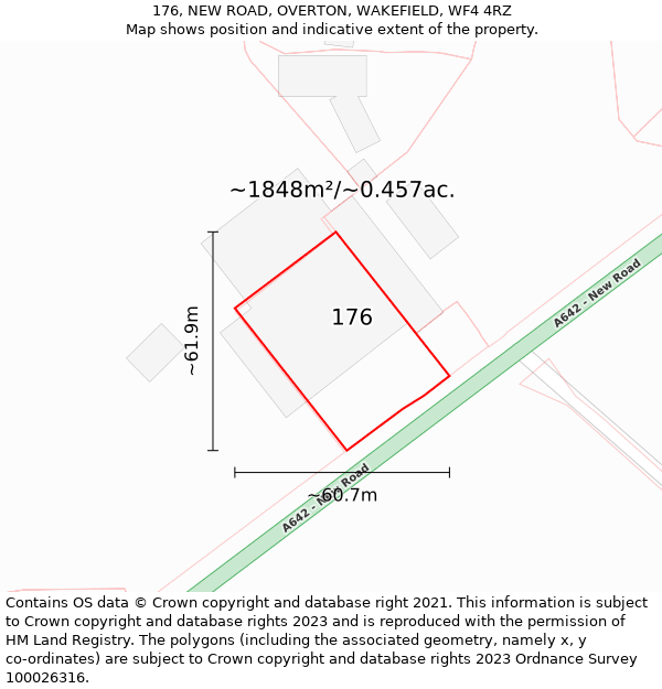 176, NEW ROAD, OVERTON, WAKEFIELD, WF4 4RZ: Plot and title map