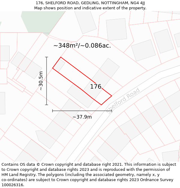 176, SHELFORD ROAD, GEDLING, NOTTINGHAM, NG4 4JJ: Plot and title map