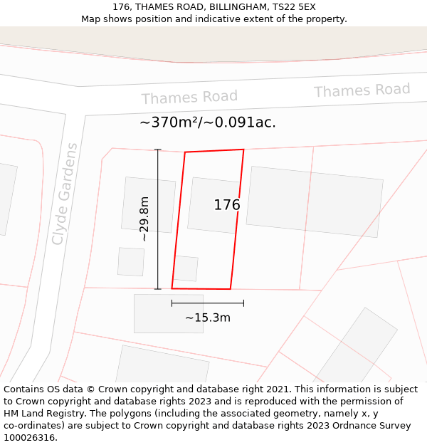 176, THAMES ROAD, BILLINGHAM, TS22 5EX: Plot and title map