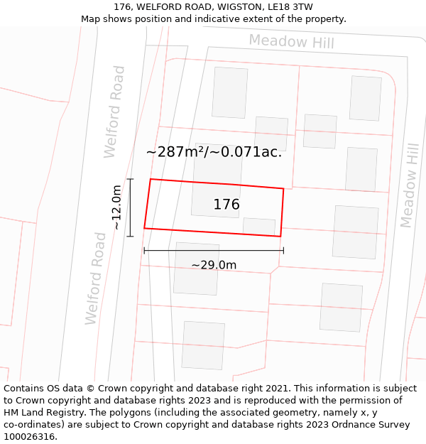 176, WELFORD ROAD, WIGSTON, LE18 3TW: Plot and title map