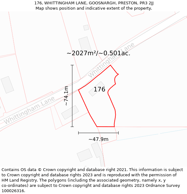 176, WHITTINGHAM LANE, GOOSNARGH, PRESTON, PR3 2JJ: Plot and title map