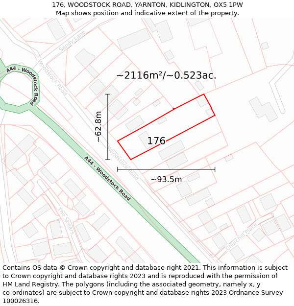 176, WOODSTOCK ROAD, YARNTON, KIDLINGTON, OX5 1PW: Plot and title map