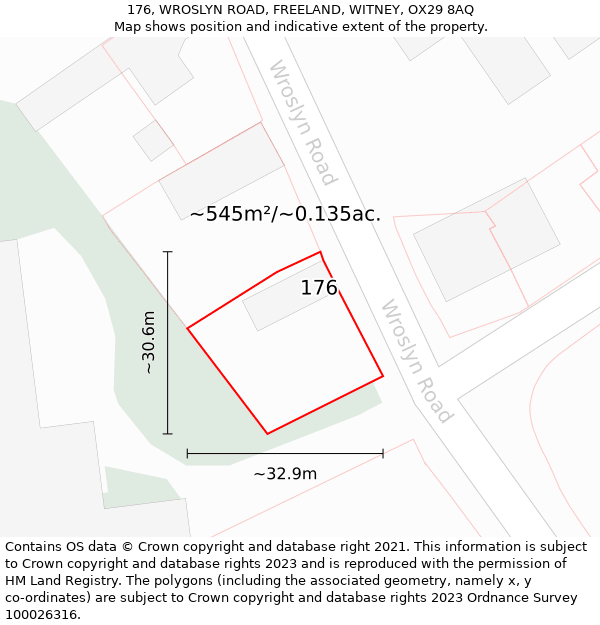 176, WROSLYN ROAD, FREELAND, WITNEY, OX29 8AQ: Plot and title map