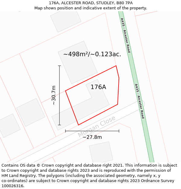 176A, ALCESTER ROAD, STUDLEY, B80 7PA: Plot and title map