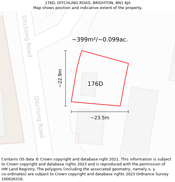176D, DITCHLING ROAD, BRIGHTON, BN1 6JA: Plot and title map