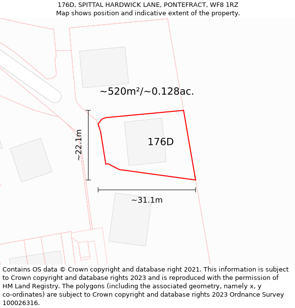 176D, SPITTAL HARDWICK LANE, PONTEFRACT, WF8 1RZ: Plot and title map