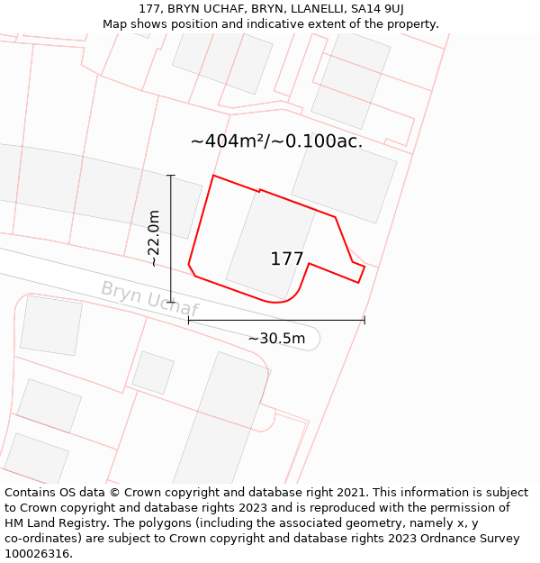 177, BRYN UCHAF, BRYN, LLANELLI, SA14 9UJ: Plot and title map