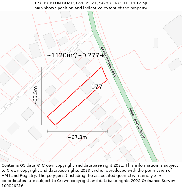 177, BURTON ROAD, OVERSEAL, SWADLINCOTE, DE12 6JL: Plot and title map