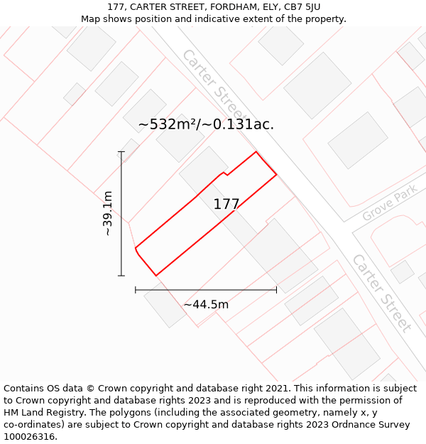 177, CARTER STREET, FORDHAM, ELY, CB7 5JU: Plot and title map