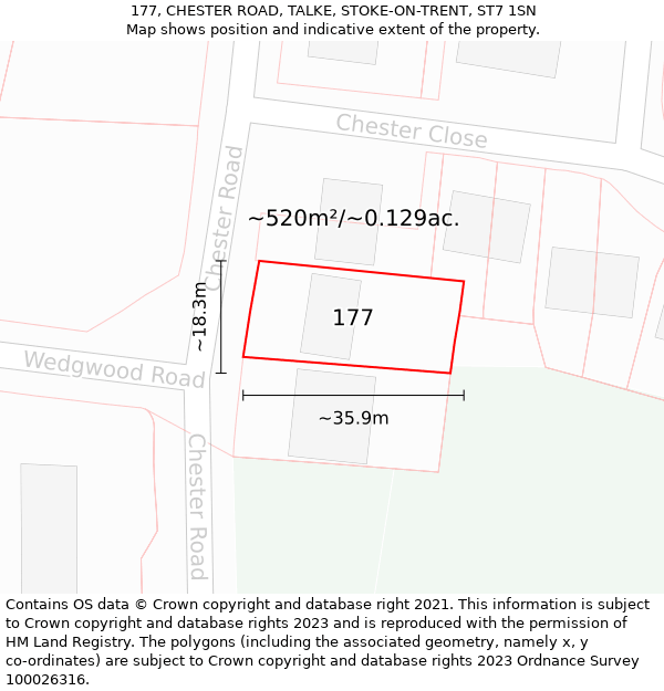 177, CHESTER ROAD, TALKE, STOKE-ON-TRENT, ST7 1SN: Plot and title map