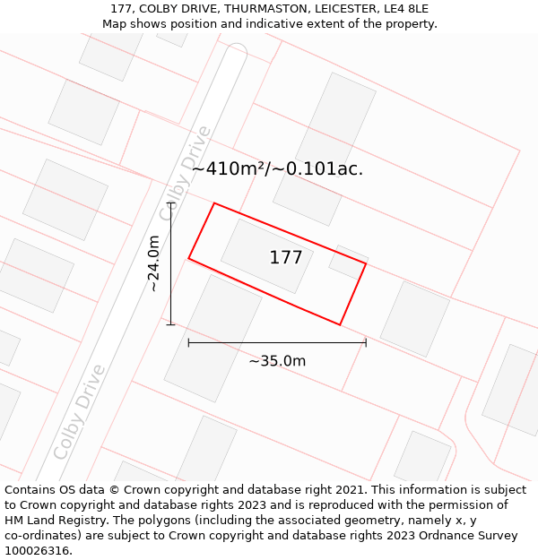 177, COLBY DRIVE, THURMASTON, LEICESTER, LE4 8LE: Plot and title map