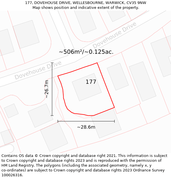 177, DOVEHOUSE DRIVE, WELLESBOURNE, WARWICK, CV35 9NW: Plot and title map