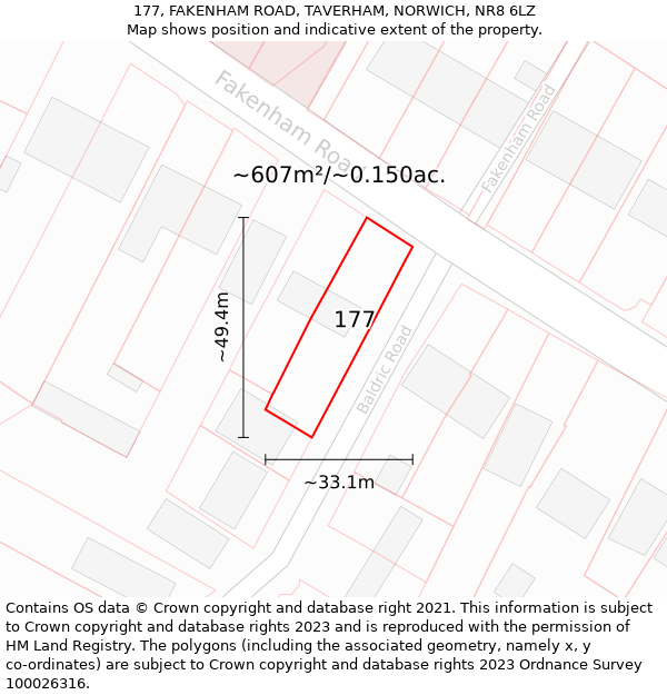 177, FAKENHAM ROAD, TAVERHAM, NORWICH, NR8 6LZ: Plot and title map