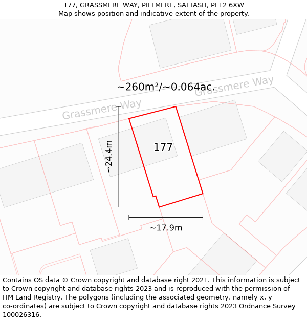 177, GRASSMERE WAY, PILLMERE, SALTASH, PL12 6XW: Plot and title map