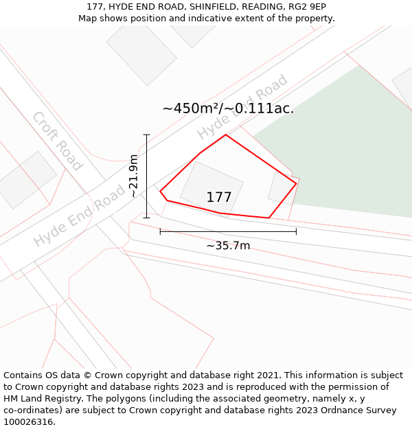 177, HYDE END ROAD, SHINFIELD, READING, RG2 9EP: Plot and title map