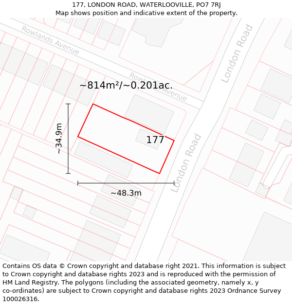 177, LONDON ROAD, WATERLOOVILLE, PO7 7RJ: Plot and title map